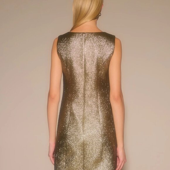 NWT Abercrombie & Fitch - Metallic High-Neck Shift Mini Dress Gold Metalic - LP - Picture 4 of 10